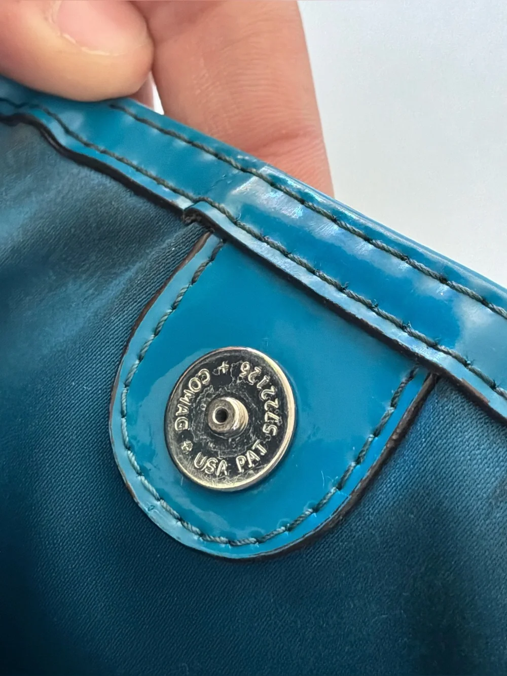 Coach Ashley Teal Patent Leather Quilted Tote Shoulder Bag Chain Strap Large